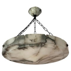 Large Size & Pure Art Deco, Flat & Layered Alabaster Pendant with Perfect Canopy