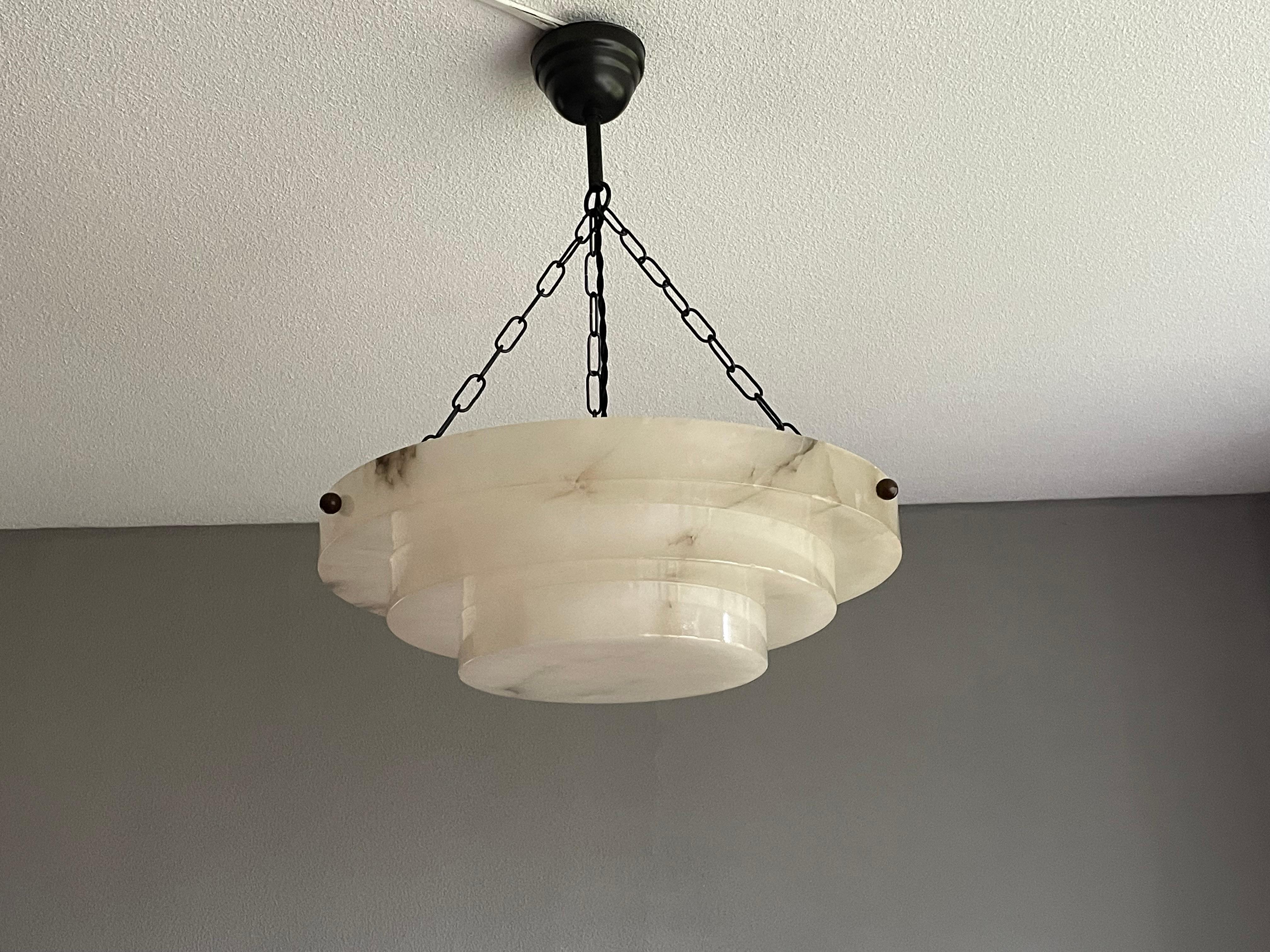 Large Size & Pure Art Deco Thickly Layered Alabaster Pendant / Flush Mount 1915 5