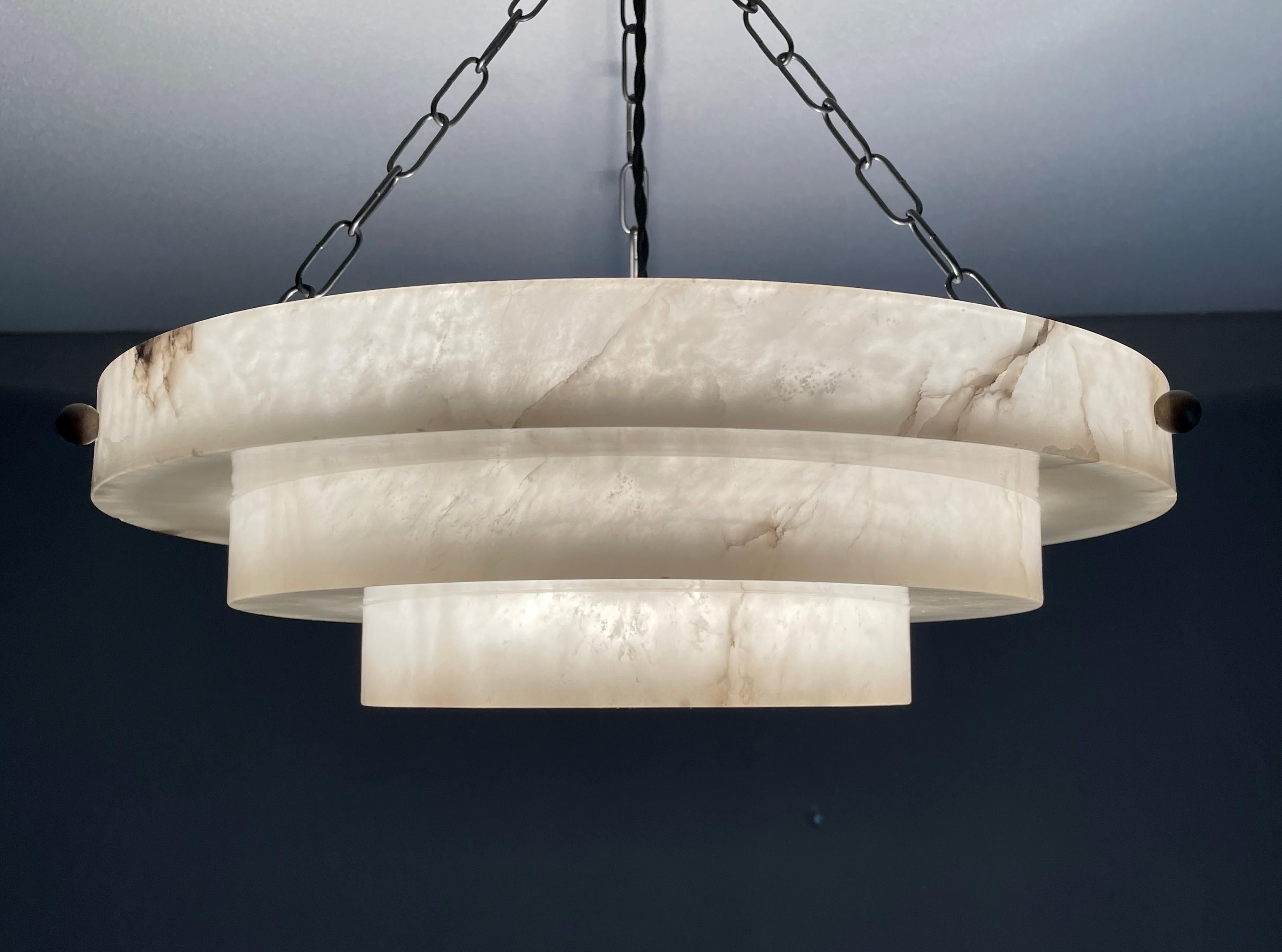 Large Size & Pure Art Deco Thickly Layered Alabaster Pendant / Flush Mount 1915 11