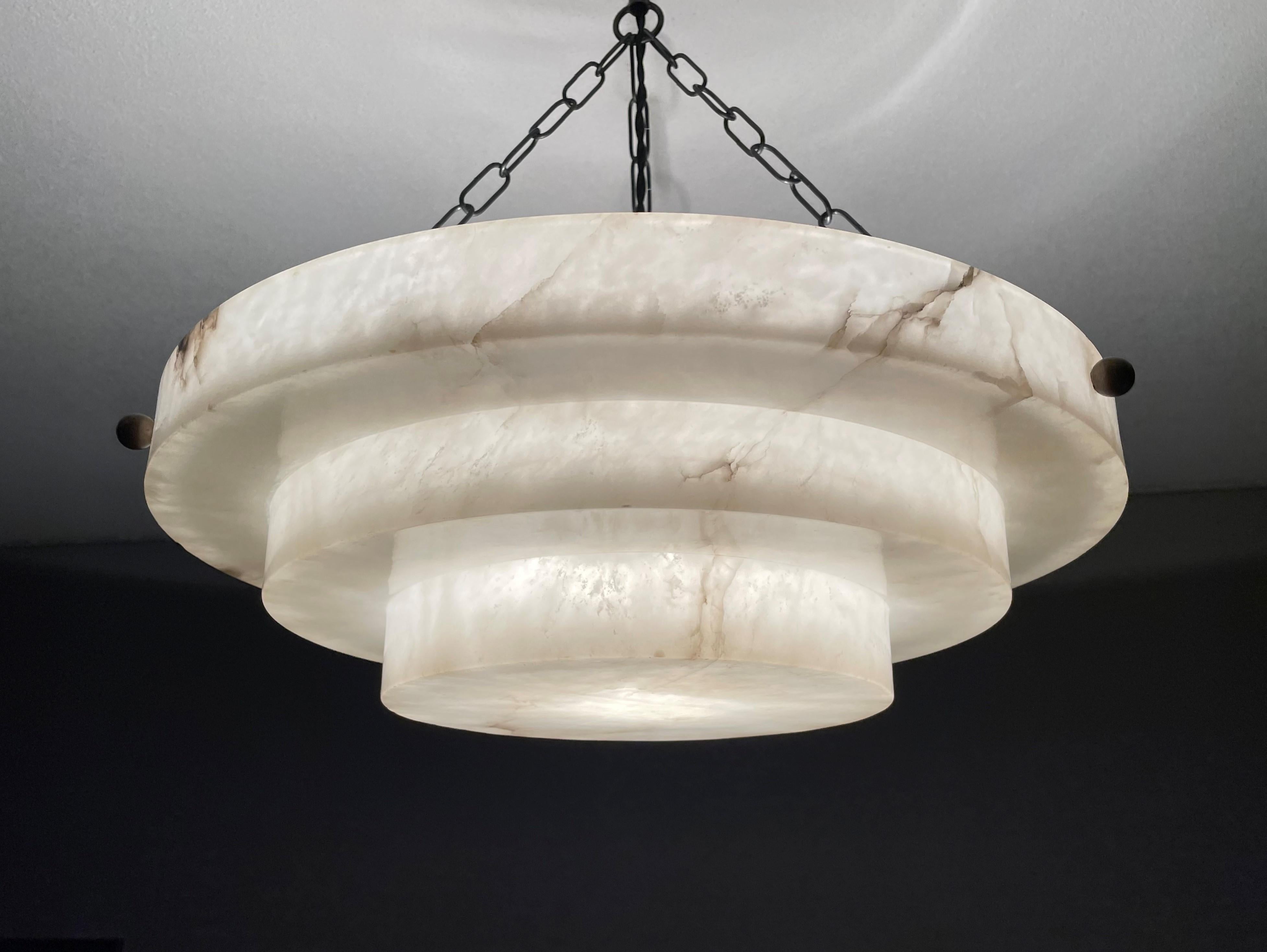 Metal Large Size & Pure Art Deco Thickly Layered Alabaster Pendant / Flush Mount 1915