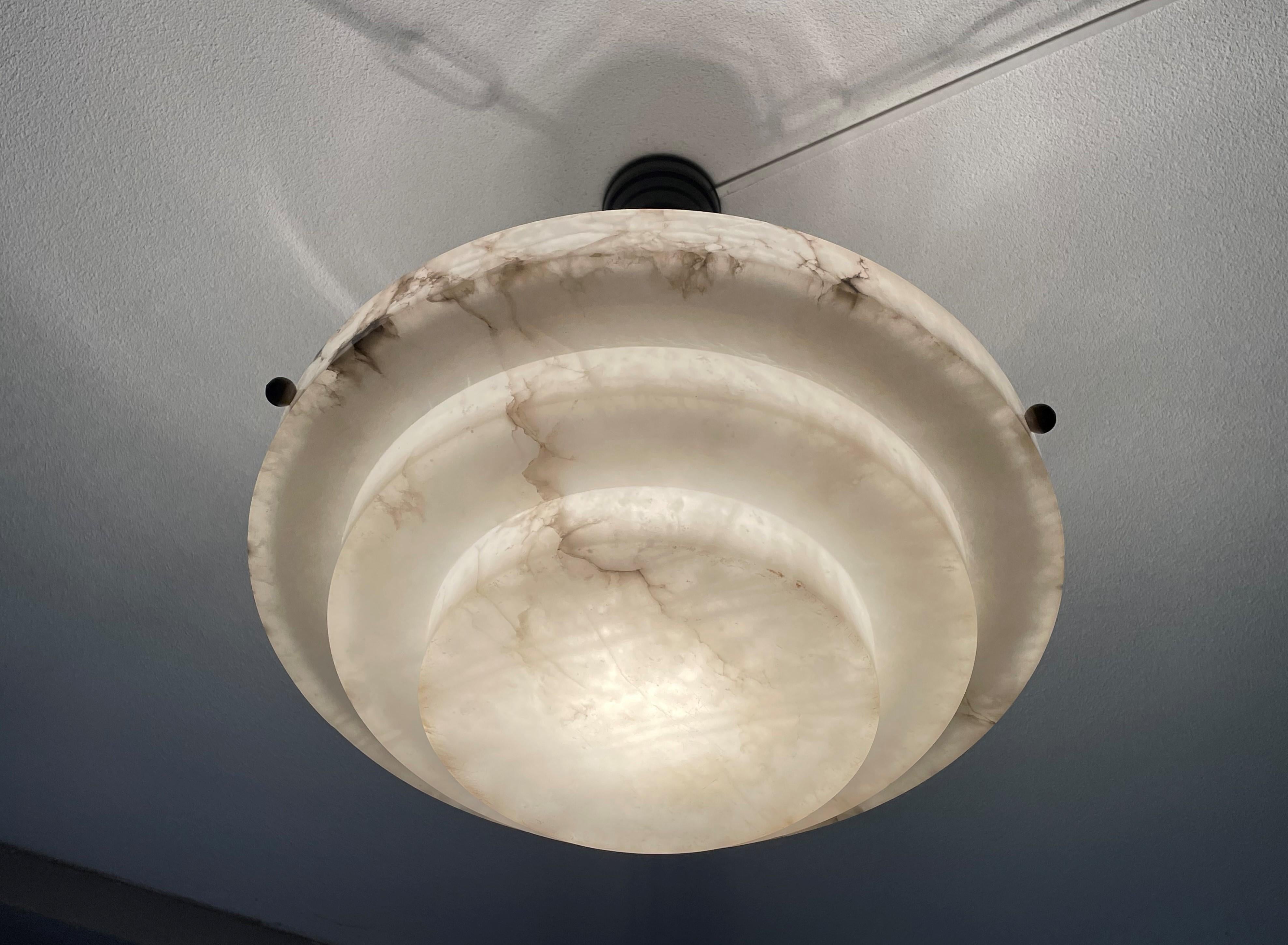 Large Size & Pure Art Deco Thickly Layered Alabaster Pendant / Flush Mount 1915 2