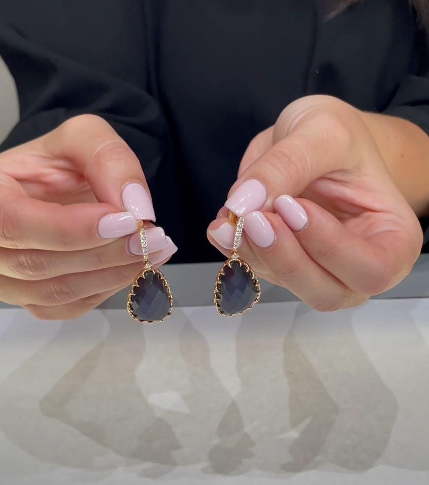 Taille mixte Boucles d'oreilles en or rose de grande taille avec améthystes sur hématite en vente
