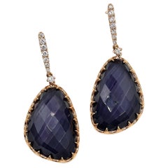 Large Size Rose Gold Tear Drop Earrings with Amethysts Over Hematite & Diamonds