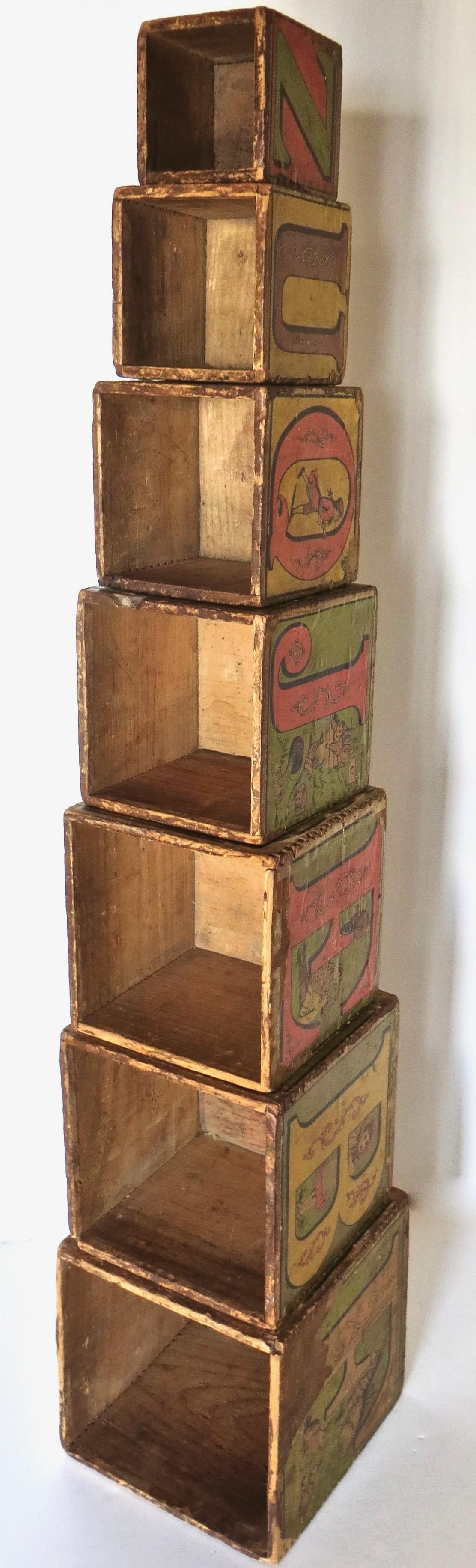 Large Size Set of '7' Victorian Lithographed Alphabet Blocks, circa 1885 1