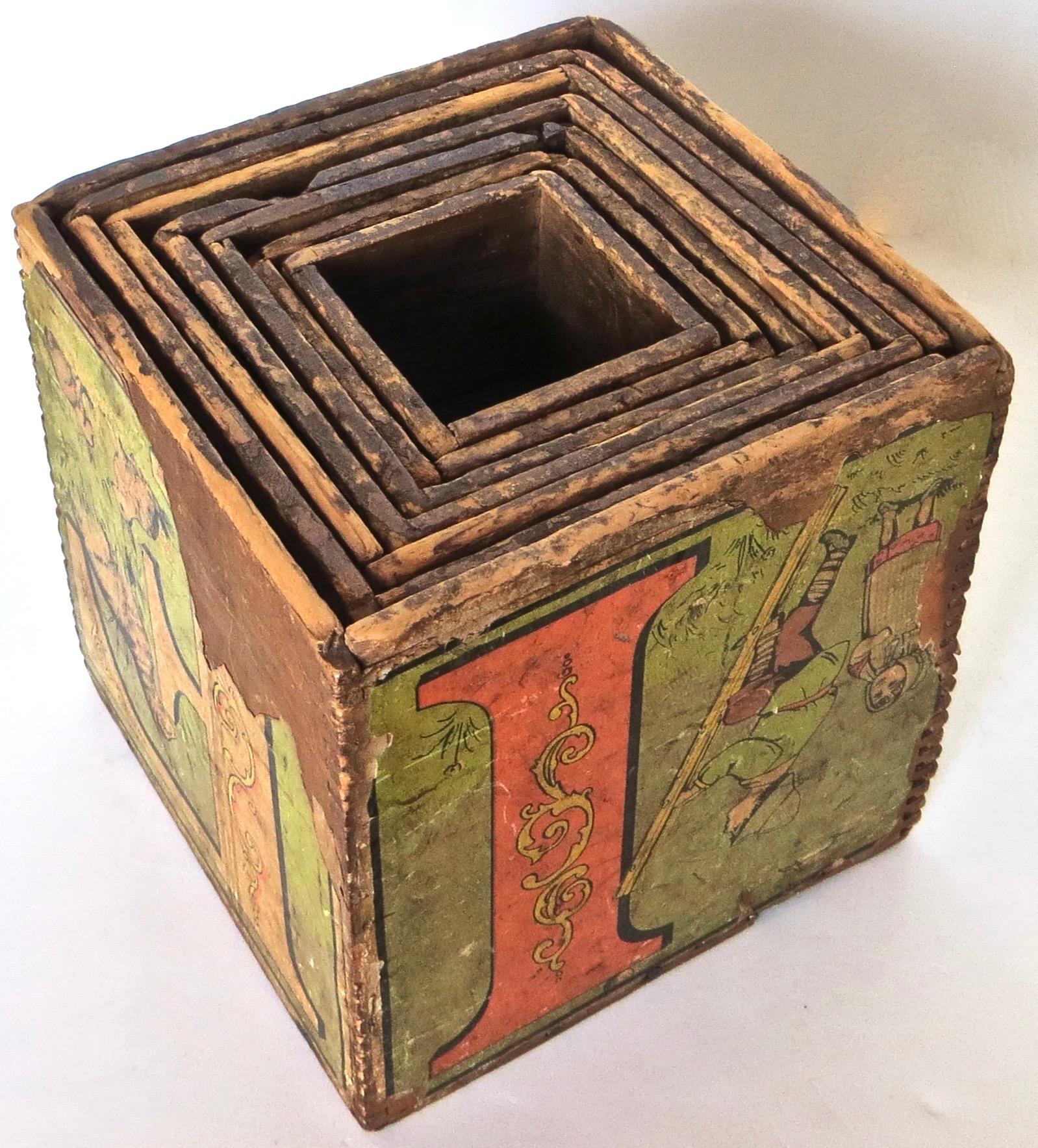 Large Size Set of '7' Victorian Lithographed Alphabet Blocks, circa 1885 1