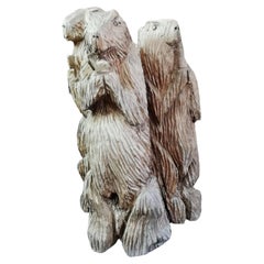 Grande sculpture en bois vintage de grande taille représentant trois charpentiers '50295'