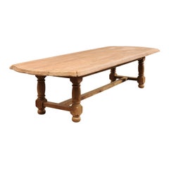 A 19th C. Anglo-Indian Light Teak Wood Dining Table w/Robust Legs, 11+ Ft Long