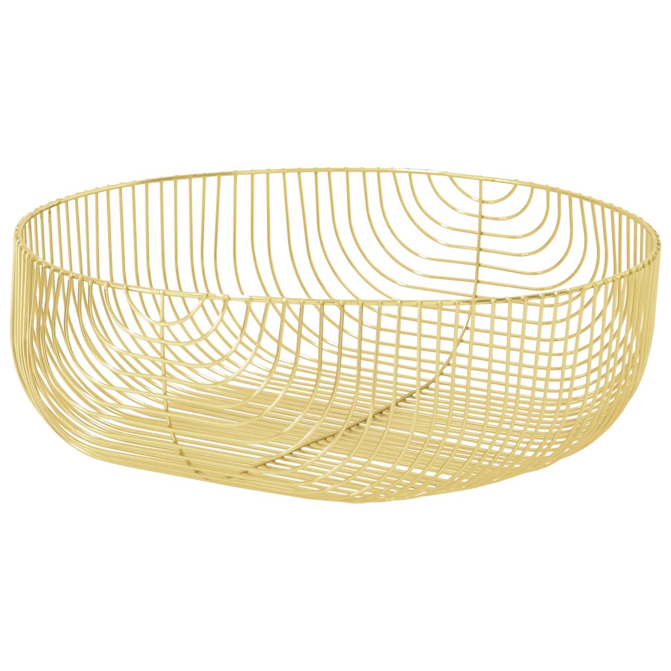 Small Sized Basket, Wire Basket Design by Bend Goods, Gold For Sale at
