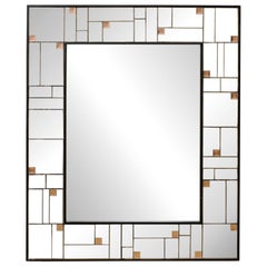Large-Sized Mirror w/ Geometric Mirror Border & Rose Colored Accents