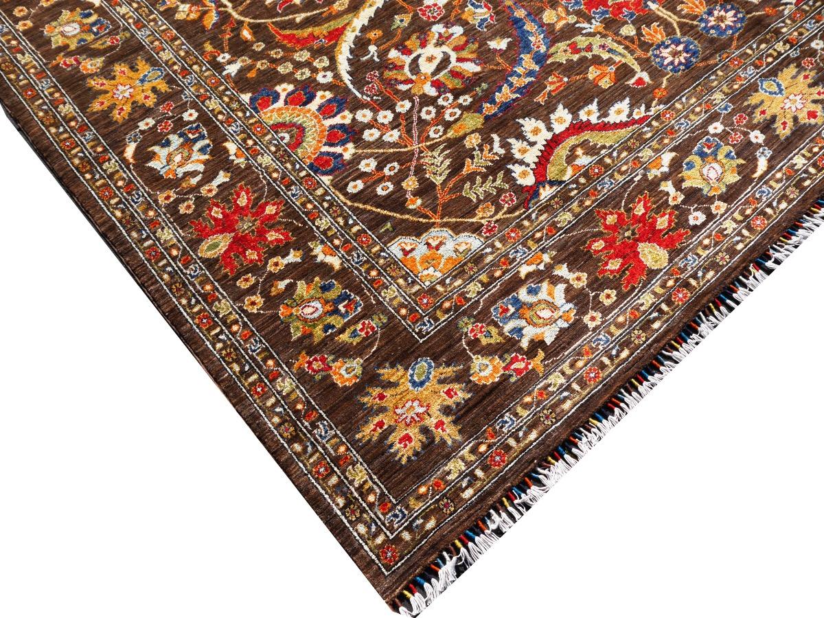 This beautiful rug comes from rural Afghanistan, where it was hand knotted by tribal weavers. 
All the pile material is hand spun wool which was dyed with vegetable and mineral pigments.
It is of excellent quality with a fine luster and vibrant