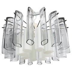 Large sized smokey/ Opaline Glass chandelier, Sweden, 1960