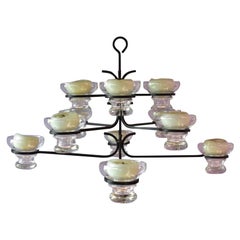 Retro Large Scandinavien Wrought Iron Chandelier for Twelve Lights 1960's Metal Glass