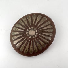 Large Skohg River Stone Sterling Overlay Flower Paperweight Sweden Gustavsberg