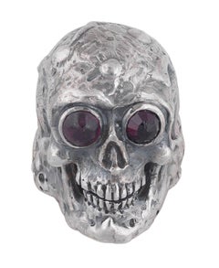 Large Skull Ring with Garnet Sterling Silver