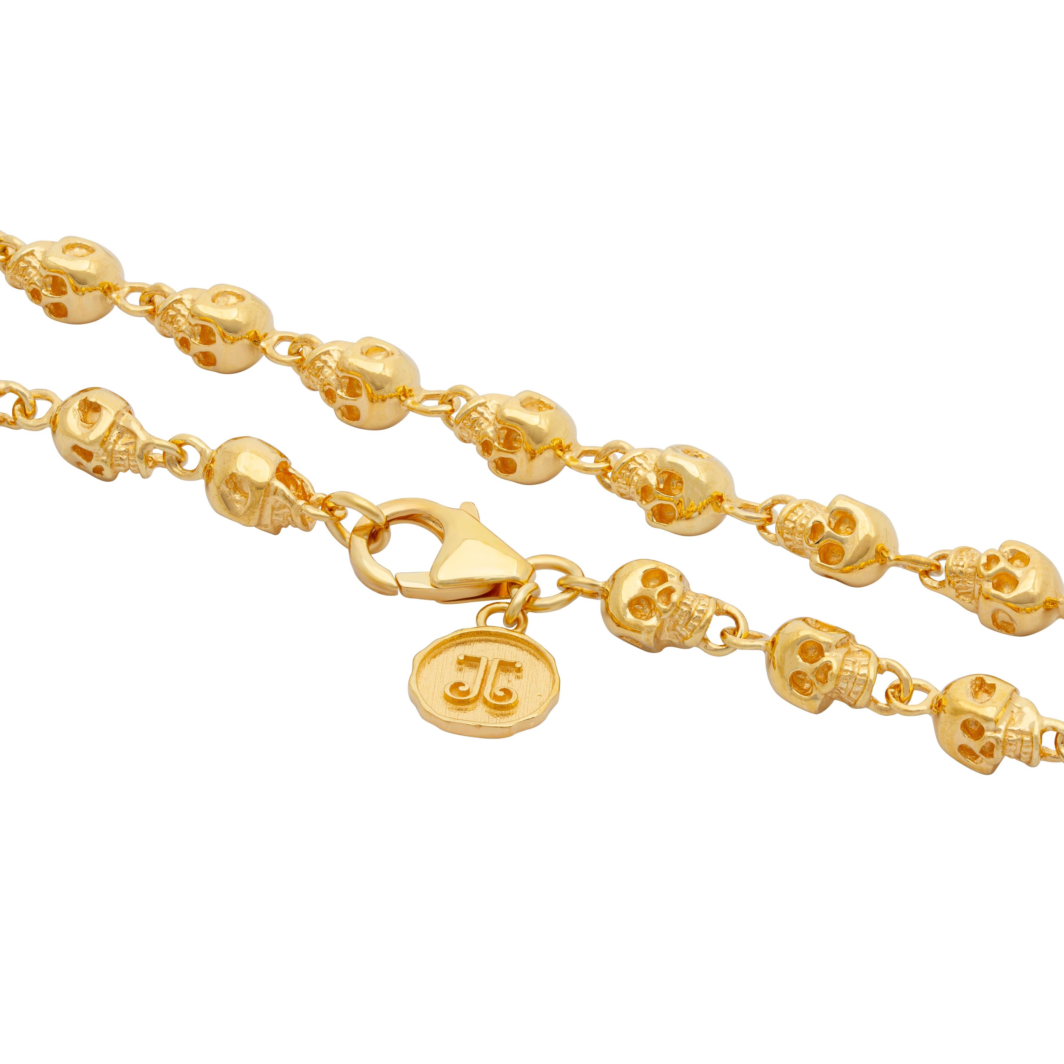 Women's or Men's Large Skull Rosary Gold Plated For Sale