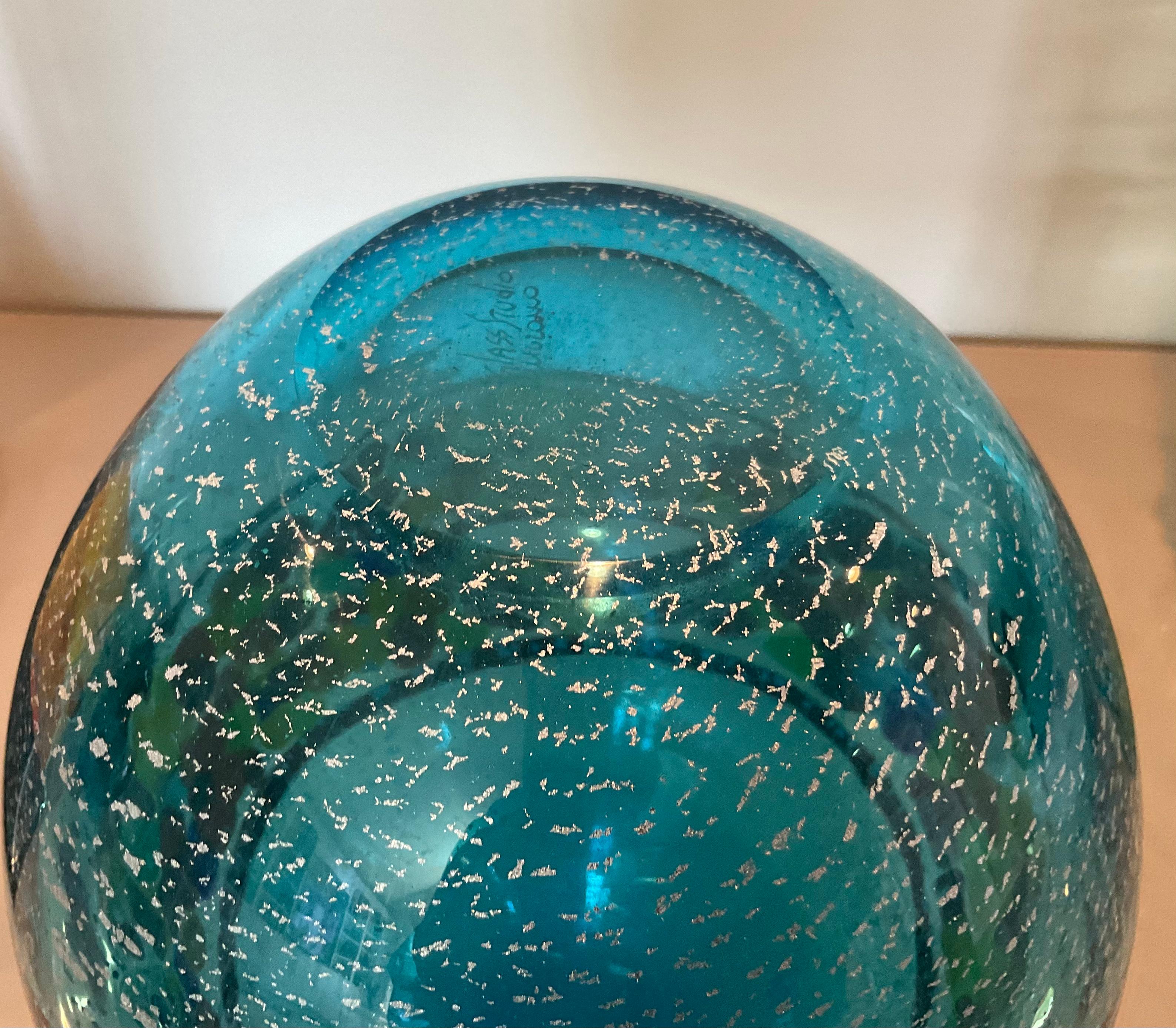 Large Sky Blue with Silver Accent and Murrine Decoration Murano Glass Studio In Good Condition For Sale In Ann Arbor, MI