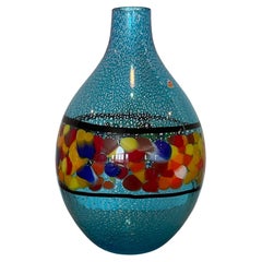 Large Sky Blue with Silver Accent and Murrine Decoration Murano Glass Studio