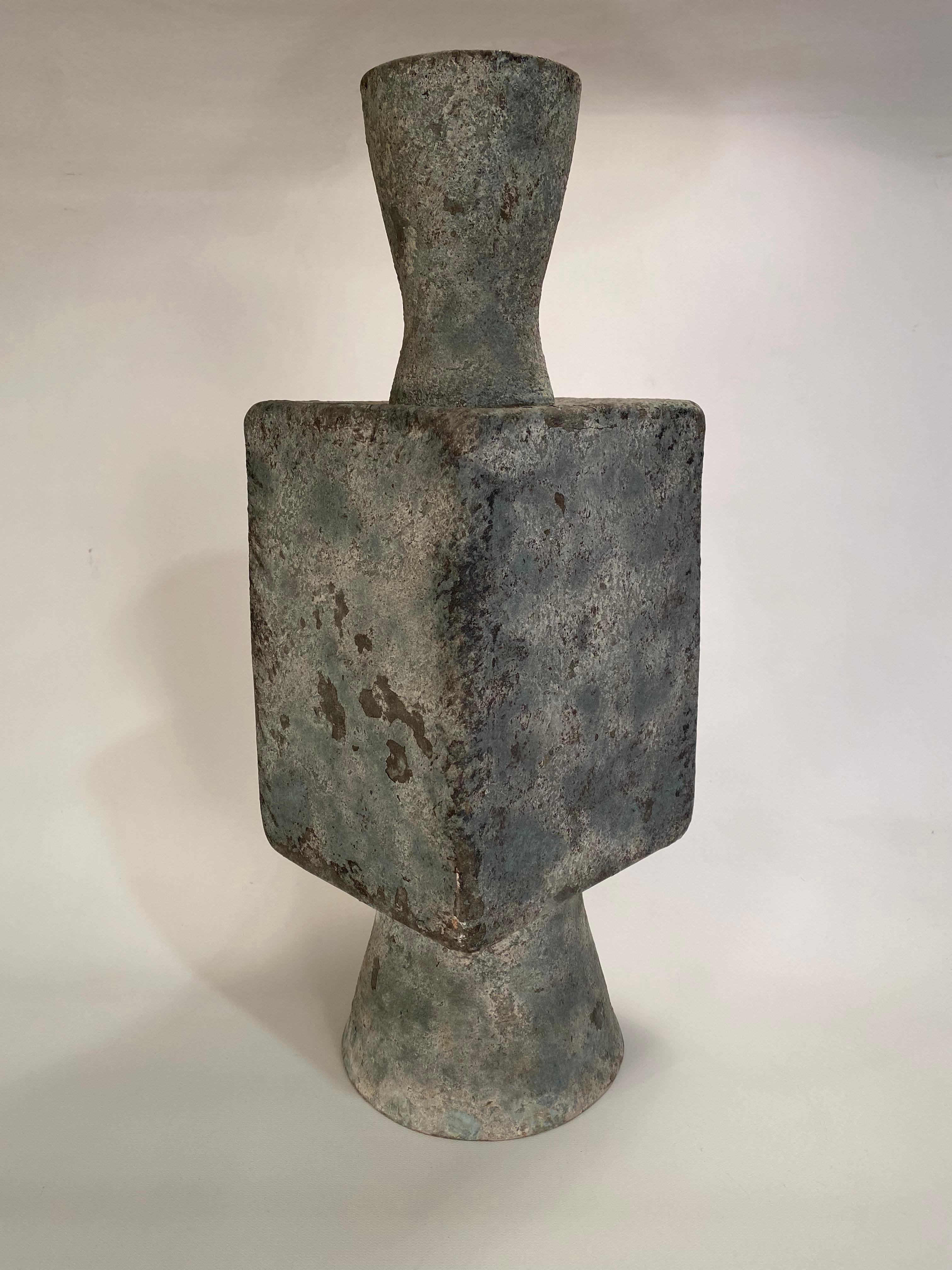 Large slab built architectural pottery vase. Purchased from a White Plains, NY estate that had multiple pieces by this particular artist. Little biographical information was available other than the family was close personal friends with the potter.