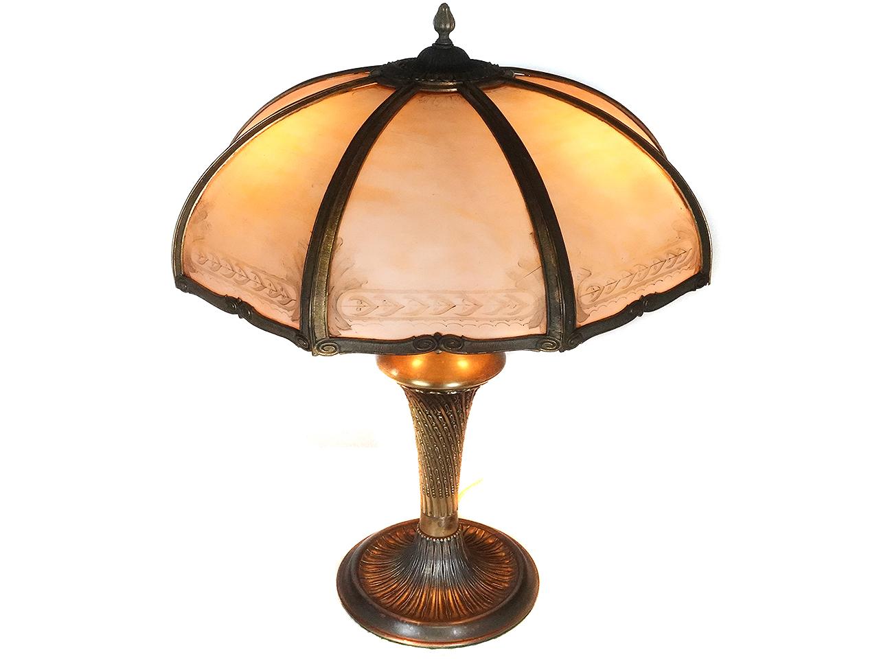 Arts and Crafts Large Slag Glass Table Lamp For Sale