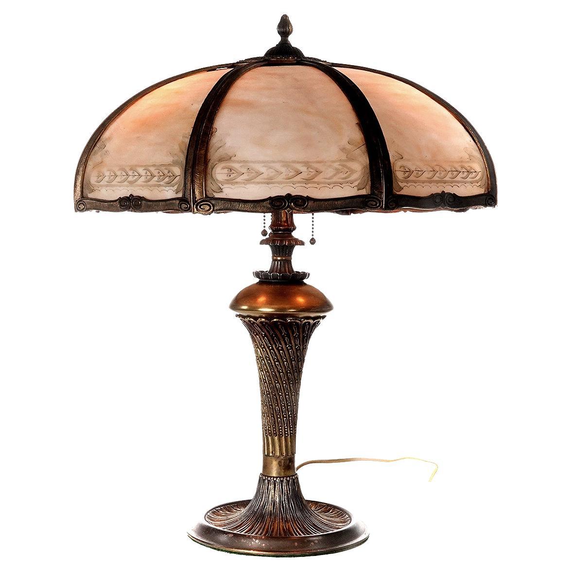 Large Slag Glass Table Lamp