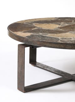 Large Slate & Steel Coffee Table, Belgium 1960's