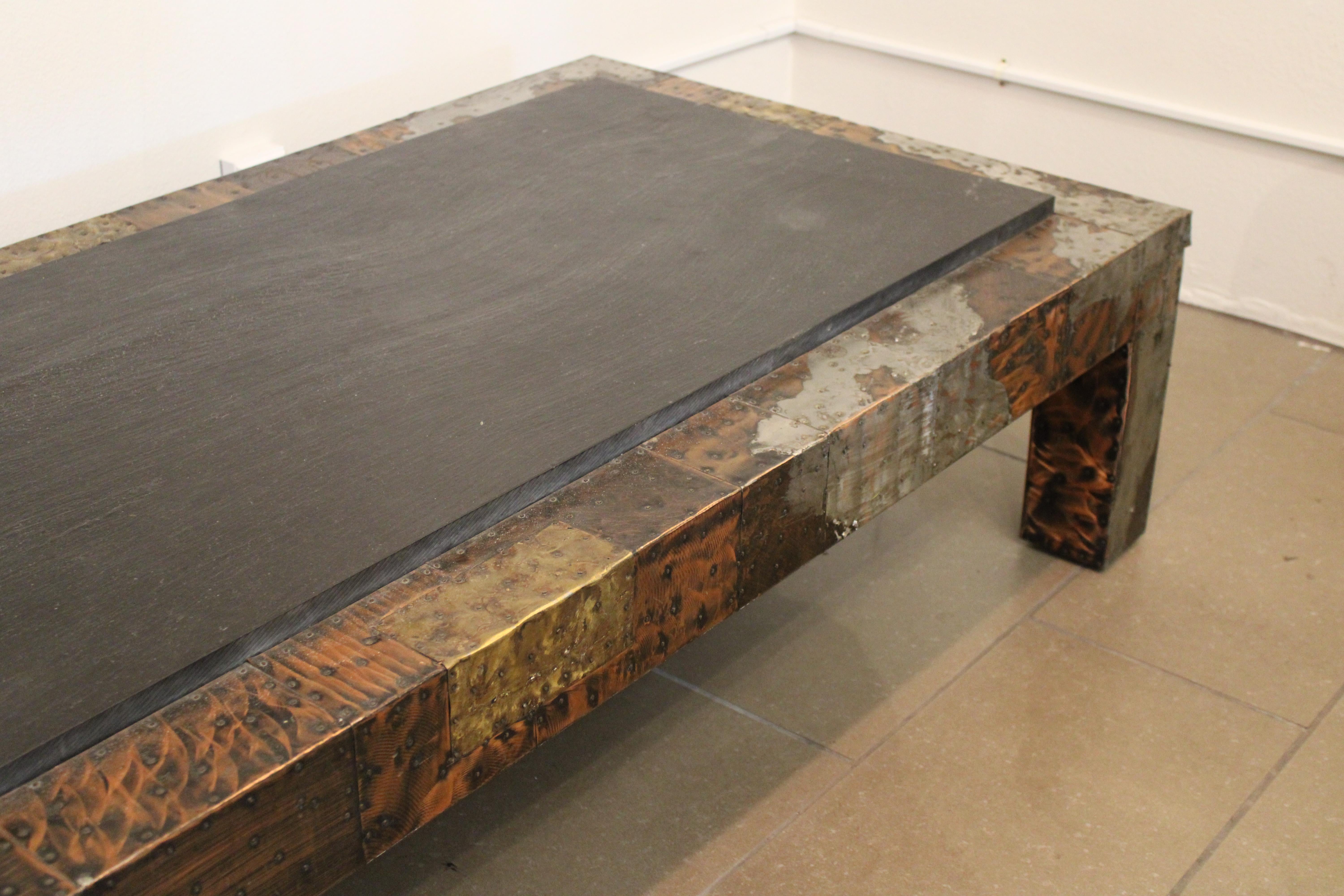 Brutalist Large Slate Top Patchwork Coffee Table by Paul Evans For Sale
