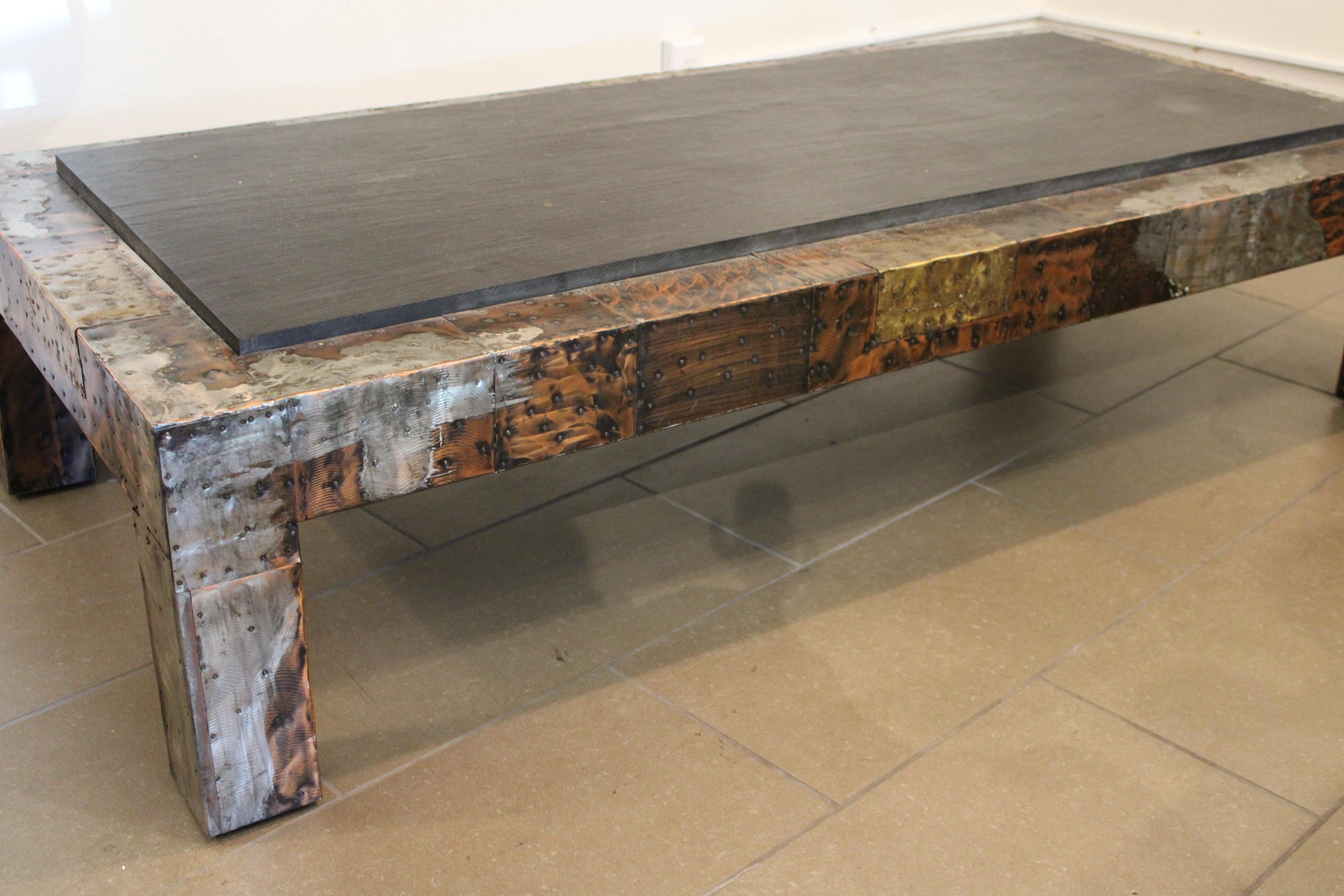 Large Slate Top Patchwork Coffee Table by Paul Evans In Good Condition For Sale In Palm Springs, CA