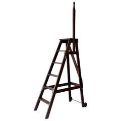 Large Slinsby Library Ladder, English, Pitch Pine, Country House