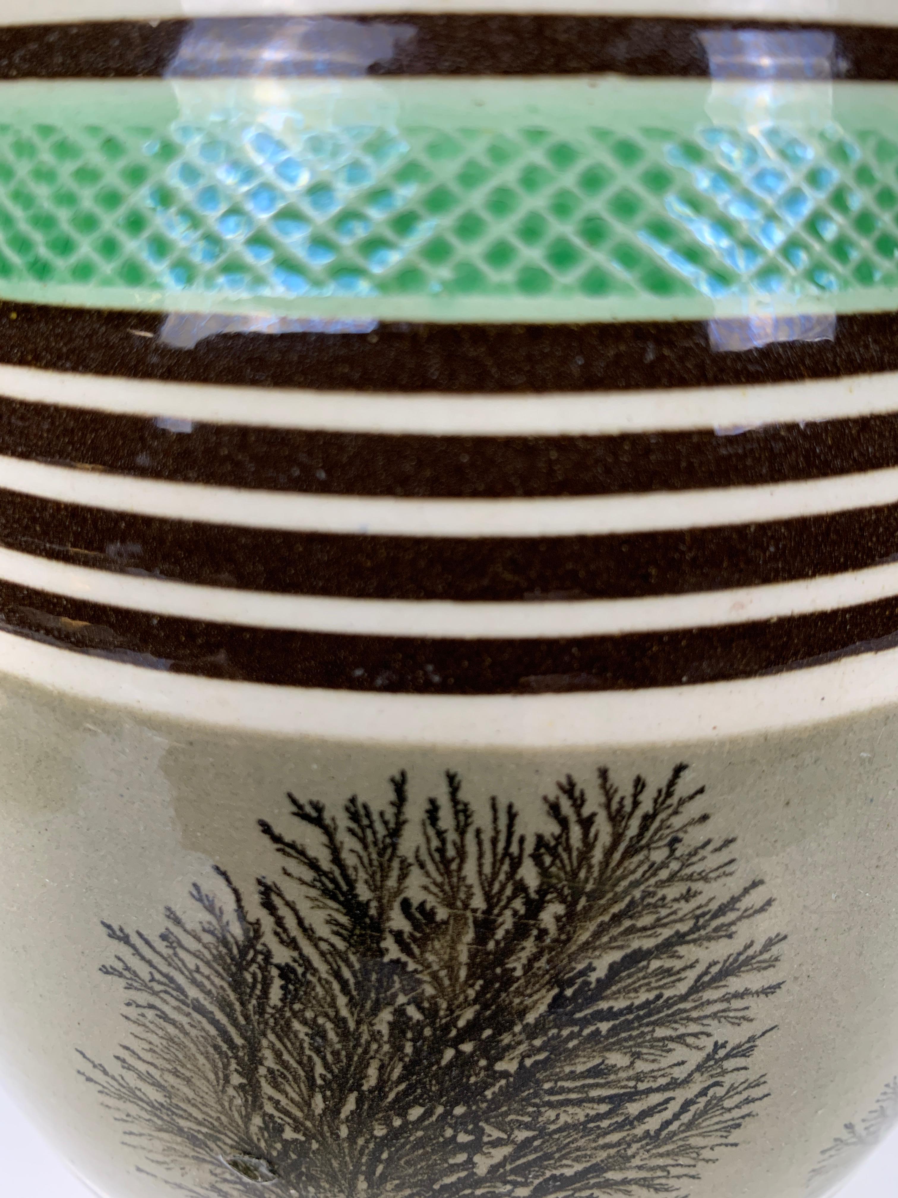 19th Century Large Slip Decorated Antique Mochaware Pitcher with Mocha Trees Made Circa 1815