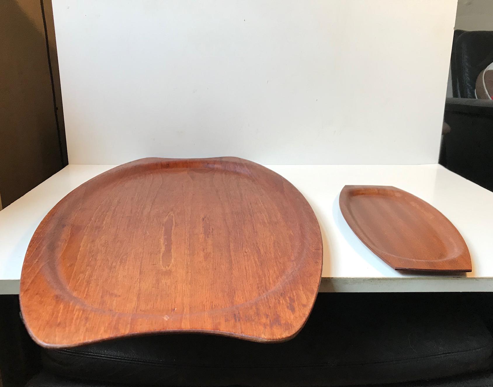 Mid-Century Modern Large and Small Midcentury Scandinavian Teak Serving Tray Set, 1960s For Sale