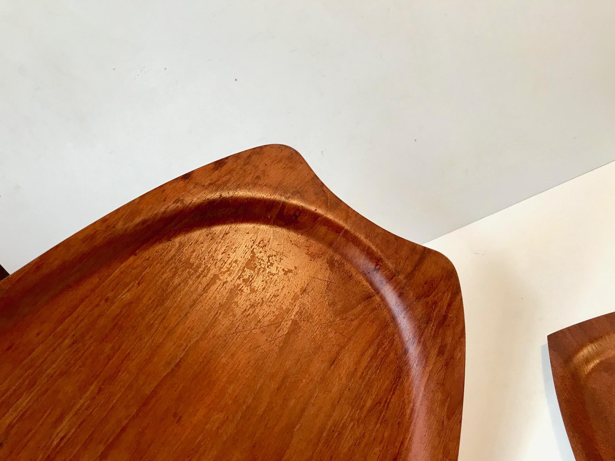 Danish Large and Small Midcentury Scandinavian Teak Serving Tray Set, 1960s For Sale