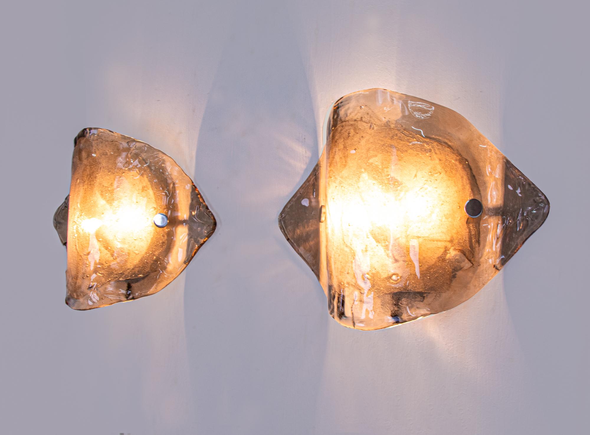 Austrian Large Smoke Murano Glass Wall Lights by Carlo Nason for Kalmar, 1960s, Set of 2  For Sale