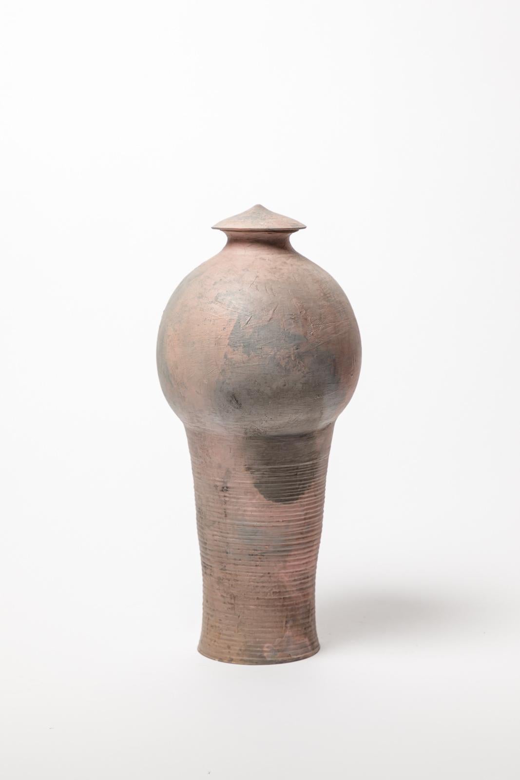 Modern Large smoked ceramic grey decorative box or pot by ATOI circa 2010 35 cm unique For Sale