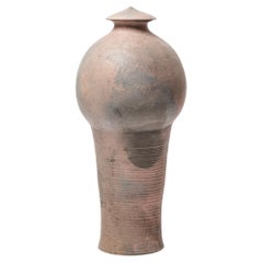 Grande boîte ou pot décoratif en céramique fumée grise par ATOI circa 2010 35 cm unique