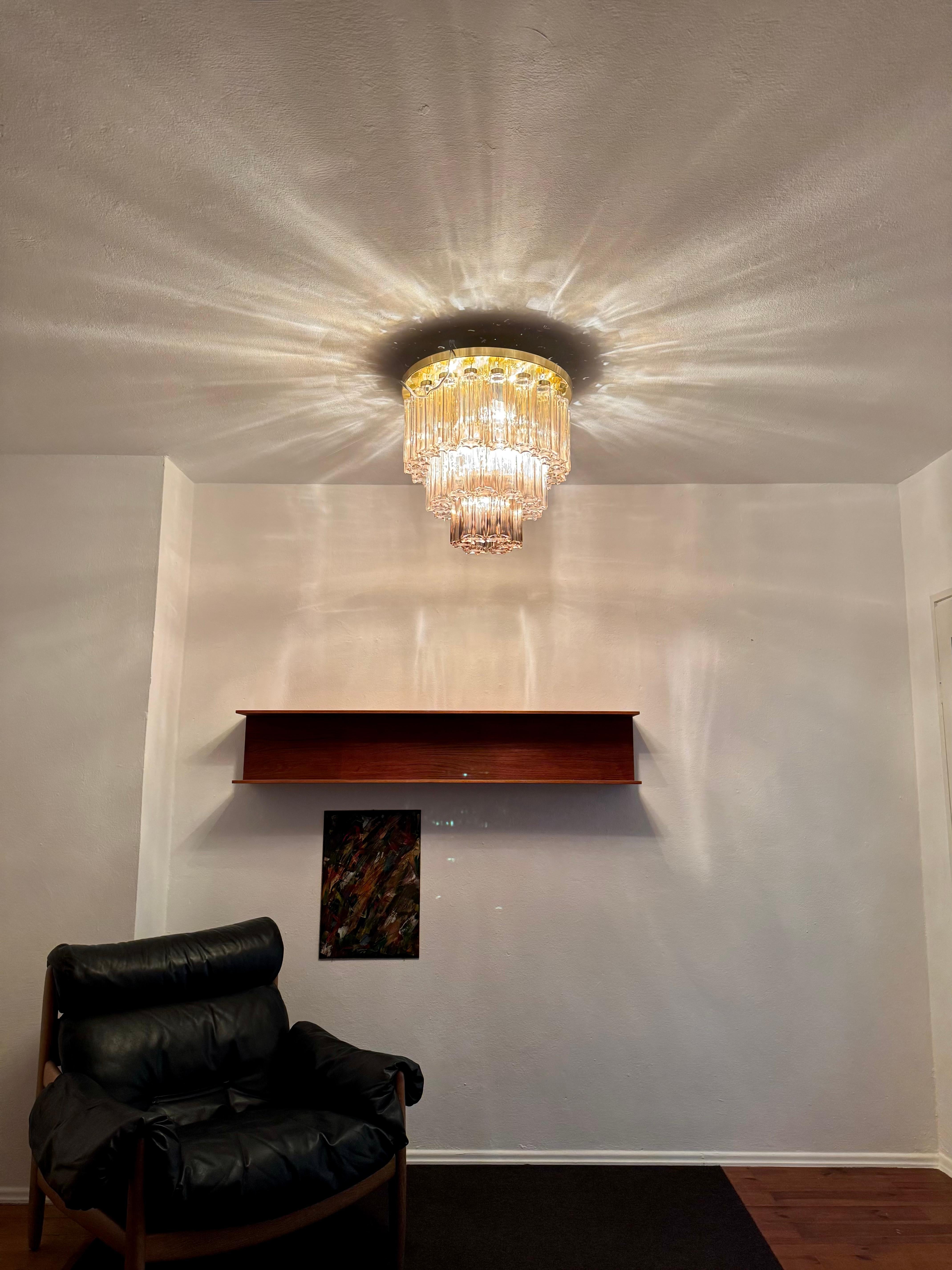 Grande lampadario a filo in vetro fumé e ottone di Glashütte Limburg in vendita 3