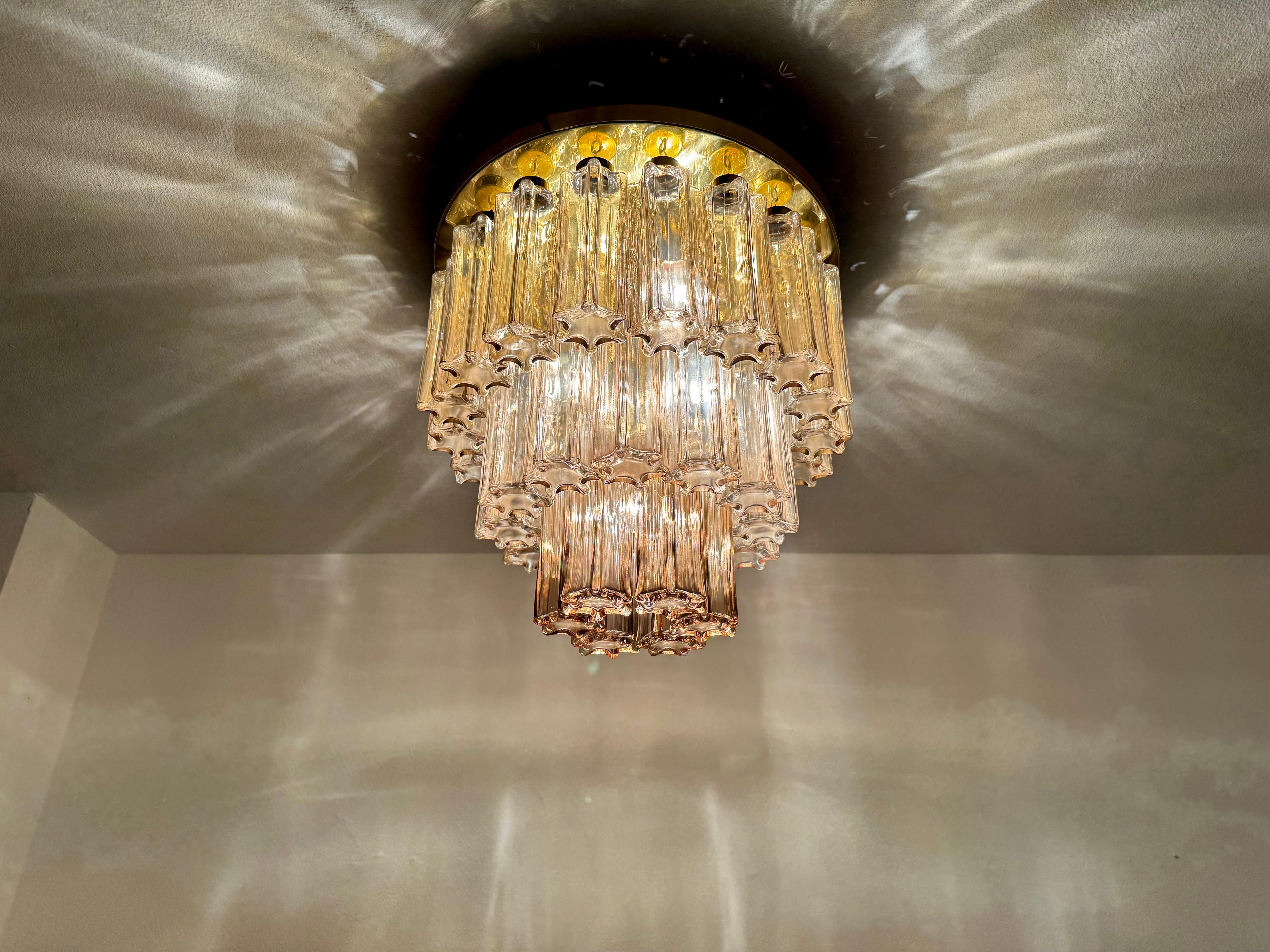 Grande lampadario a filo in vetro fumé e ottone di Glashütte Limburg in vendita 4