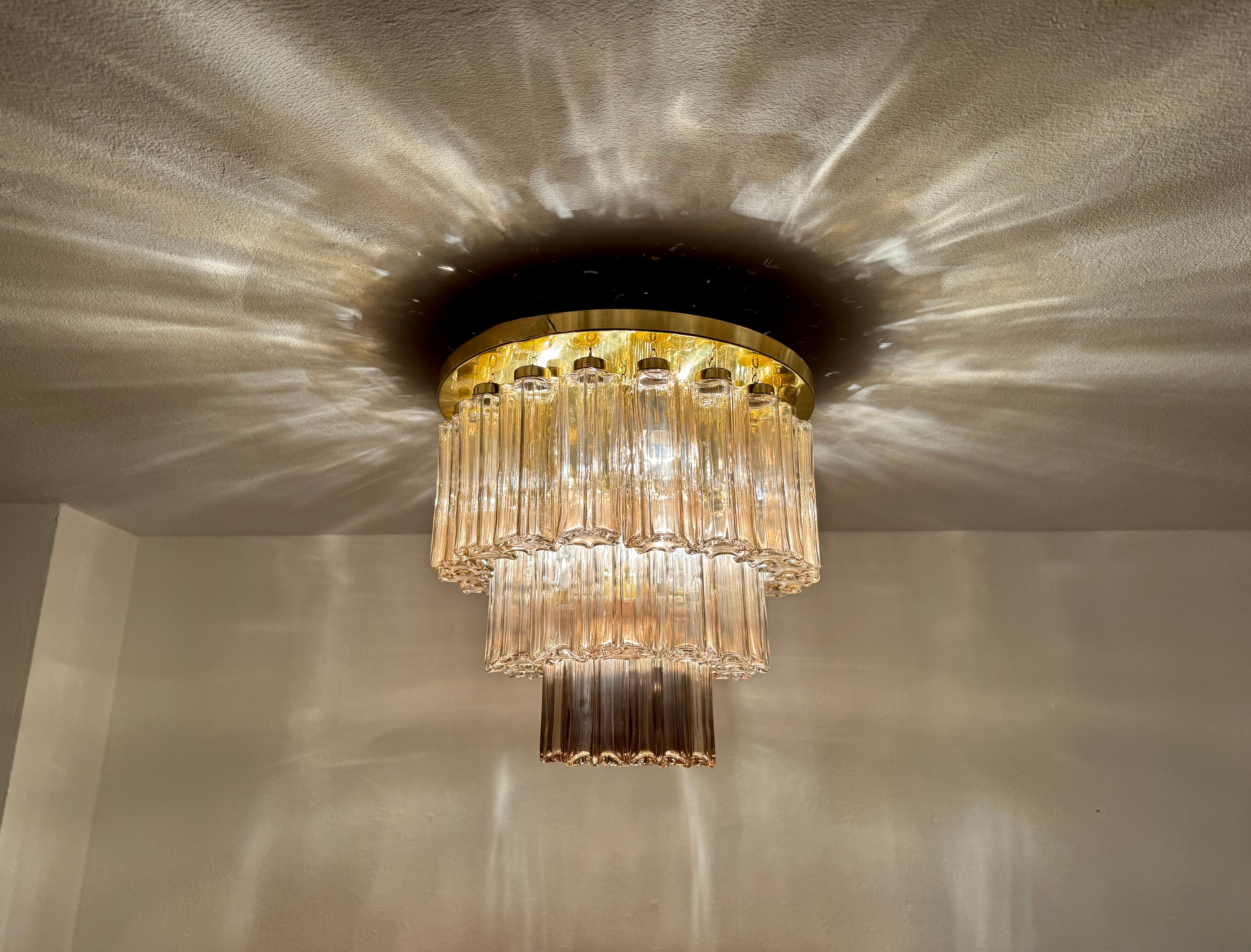 Grande lampadario a filo in vetro fumé e ottone di Glashütte Limburg in vendita 6