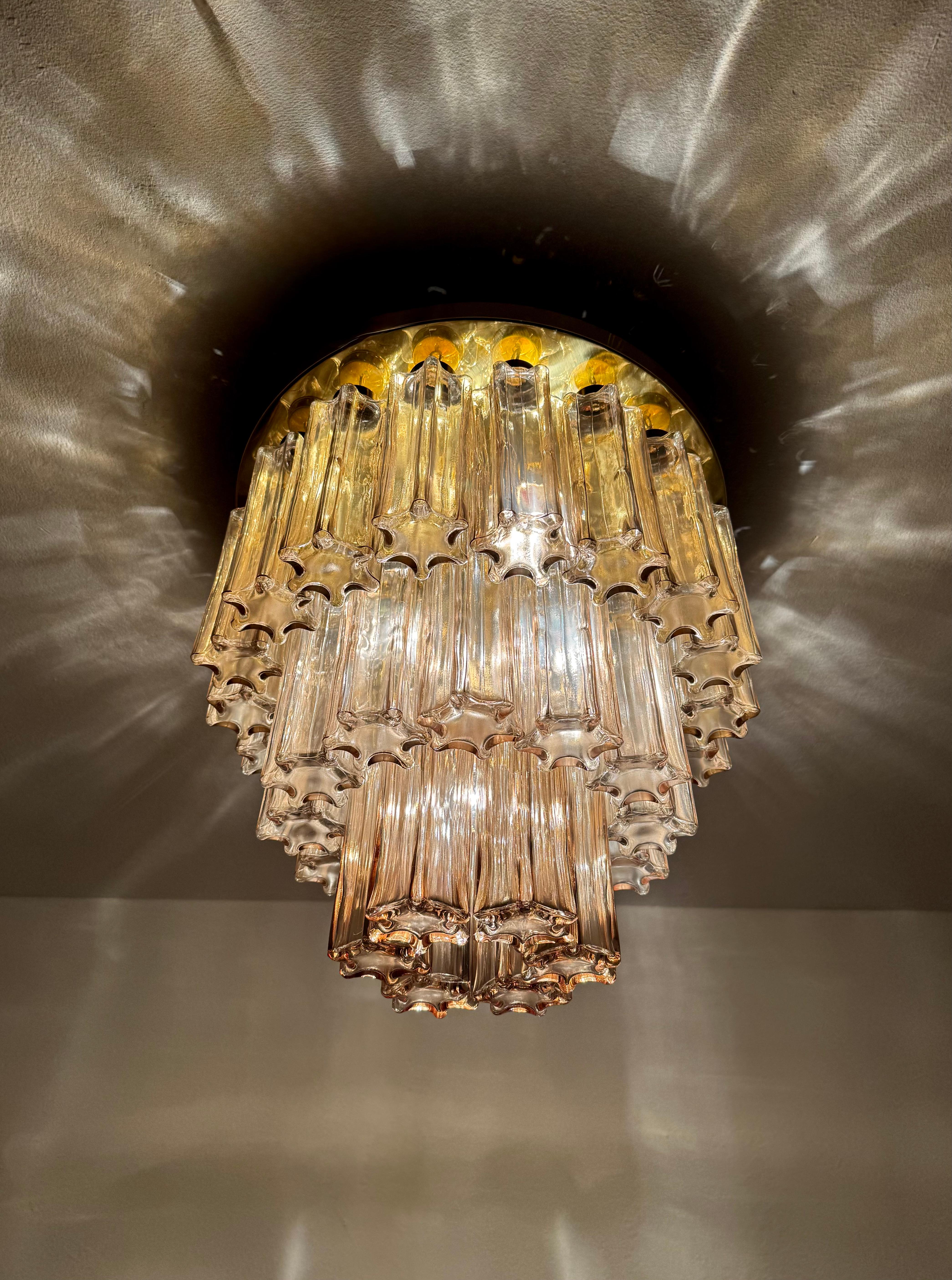 Grande lampadario a filo in vetro fumé e ottone di Glashütte Limburg in vendita 7
