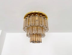 Großer bündiger Kronleuchter aus Rauchglas und Messing aus Glashütte Limburg