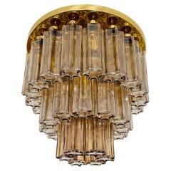 Grande lampadario a filo in vetro fumé e ottone di Glashütte Limburg
