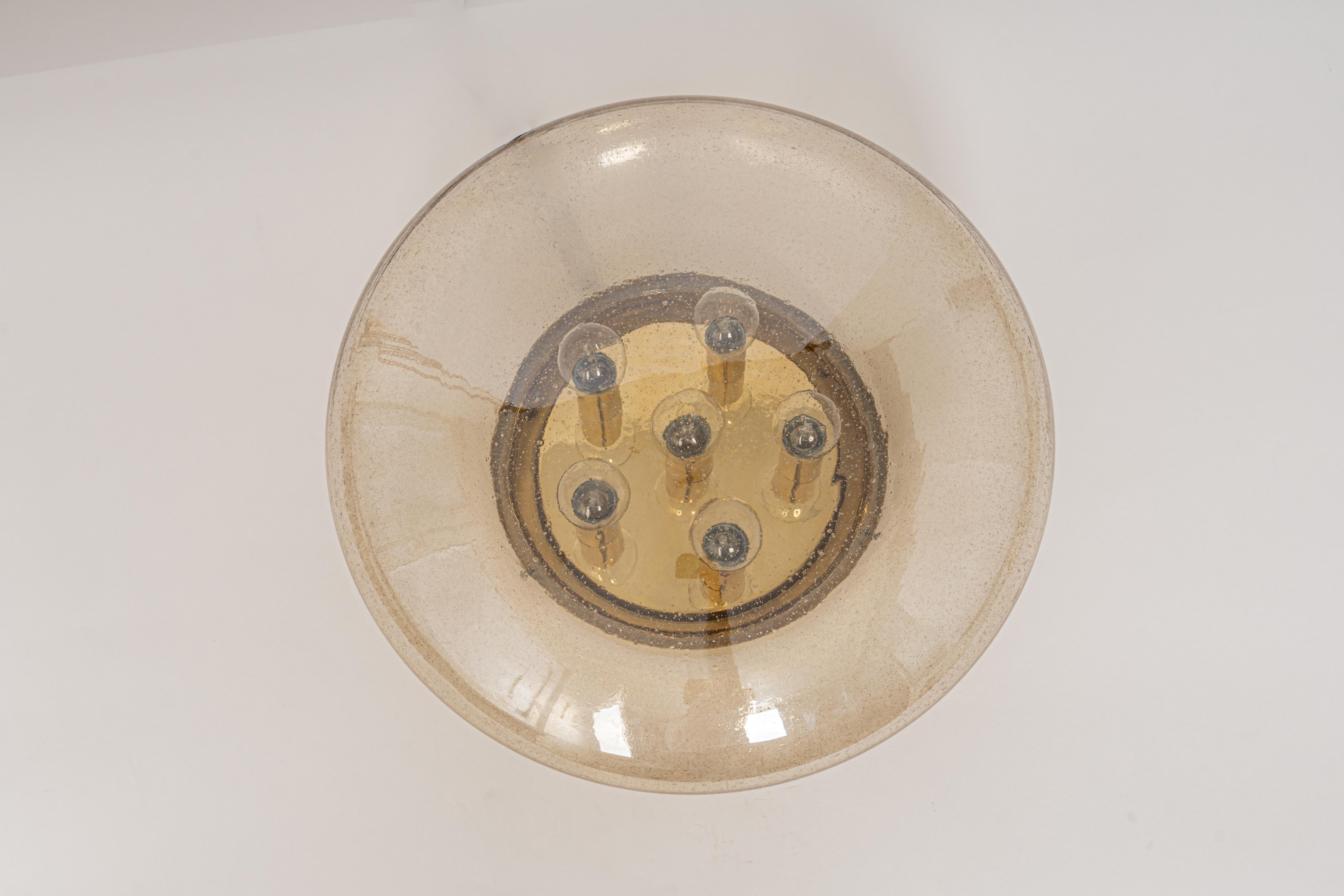 Mid-Century Modern Large Smoked Glass Flush Mount by Limburg, Germany, 1960s For Sale