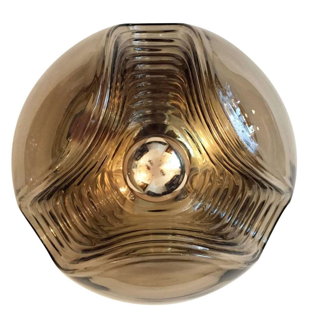 Large Smoked Glass Peill & Putzler Ceiling Wall Lights, 1960s
