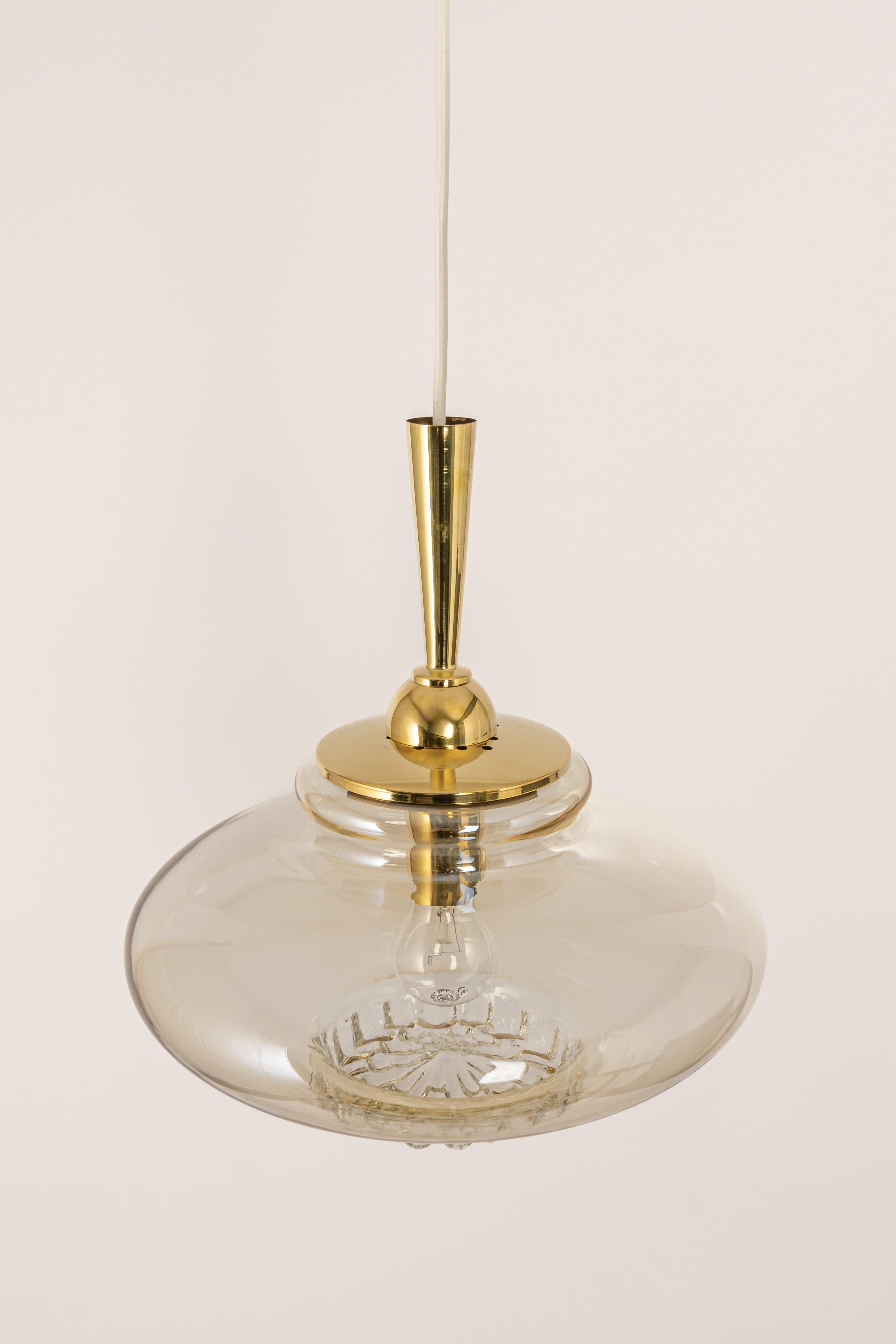 Brass Large Smoked Glass Pendant Light by Peill & Putzler, Germany, 1970s