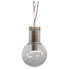 Large Smoked Midcentury Glass and Brass Pendant Lights by RAAK '2 Available'