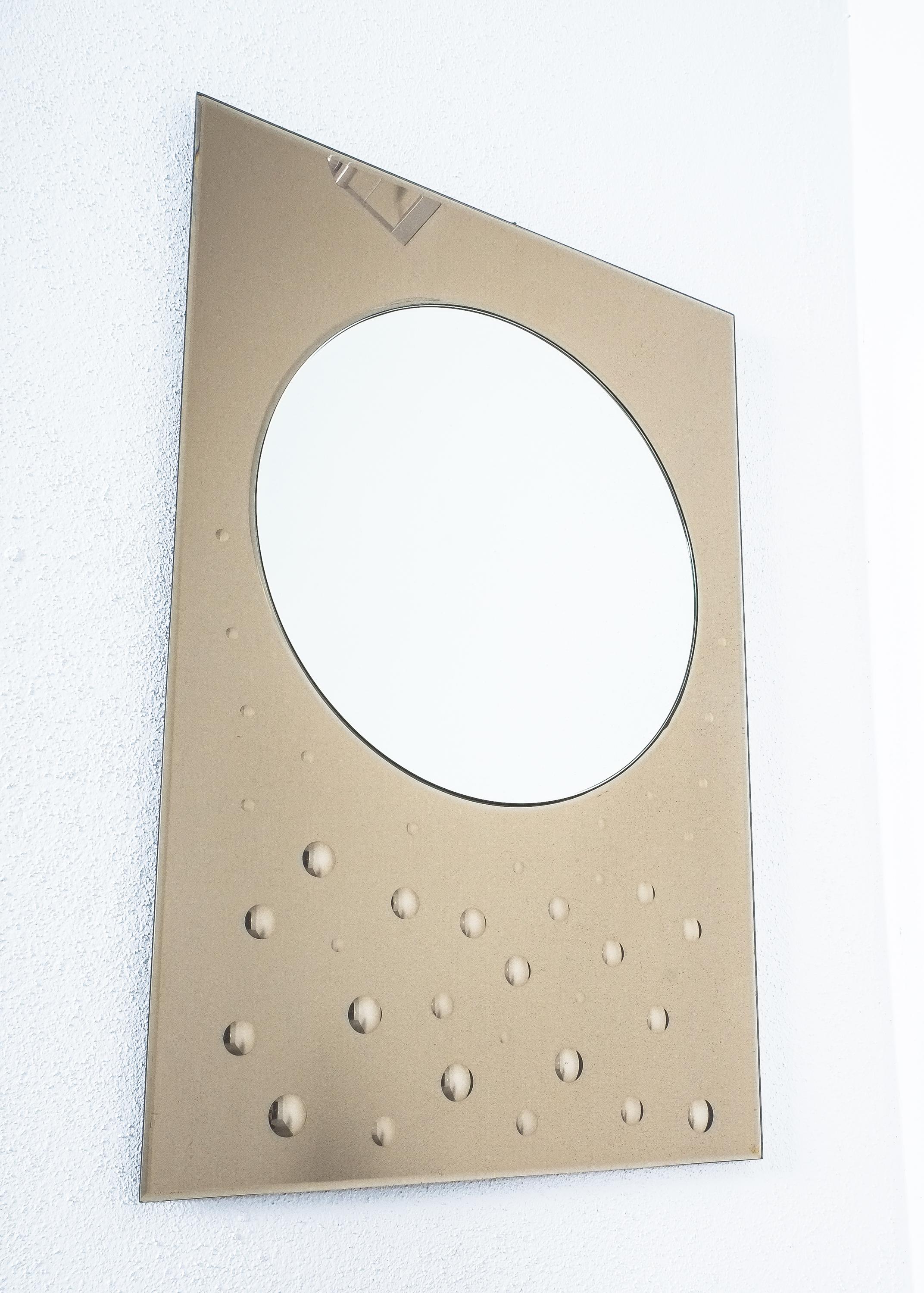 Mid-Century Modern Large Smoked Mirror with Convex Bubble Dots For Sale