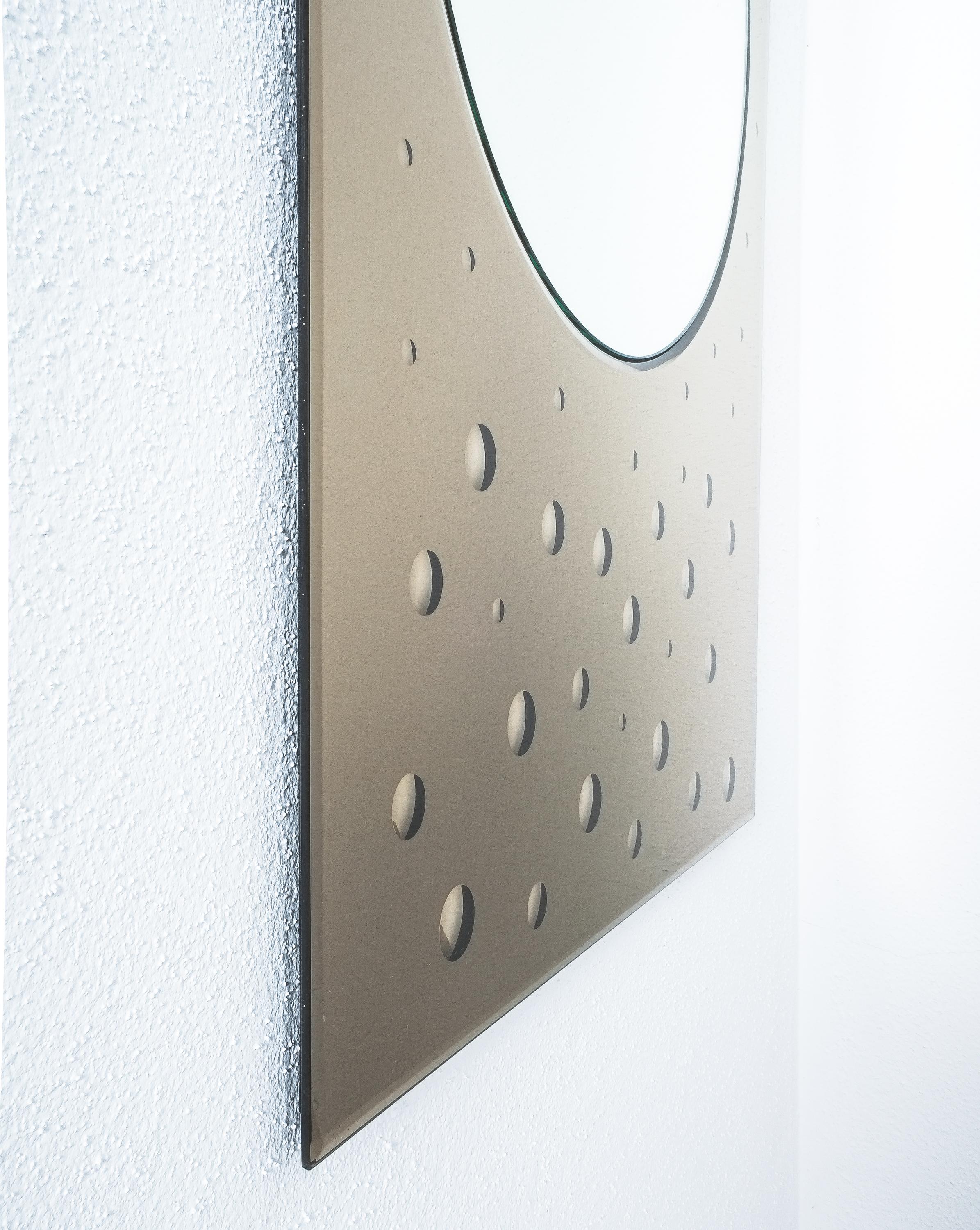 Italian Large Smoked Mirror with Convex Bubble Dots For Sale