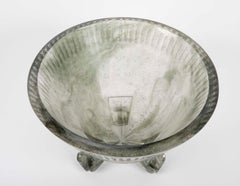 Large Smokey Grey Pate De Verre Glass Footed Bowl by Francois Decorchemont
