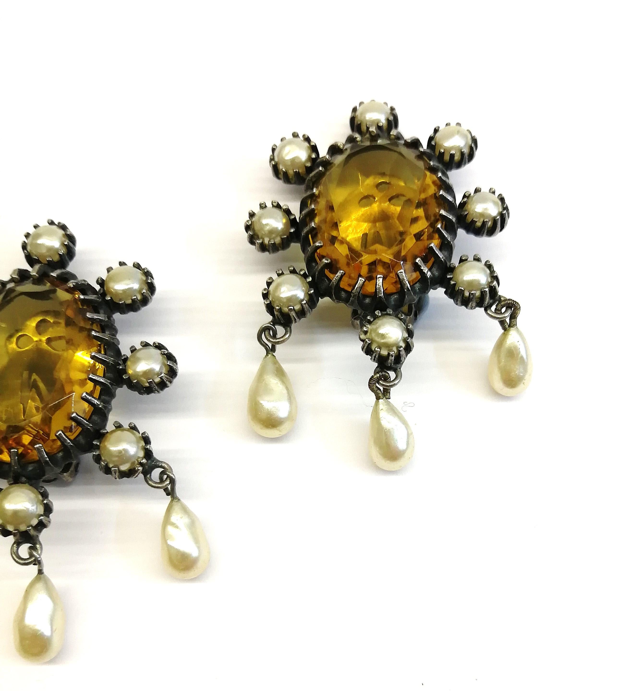 Large smokey quartz and pearl drop earrings, Mitchel Maer by Christian Dior. 3