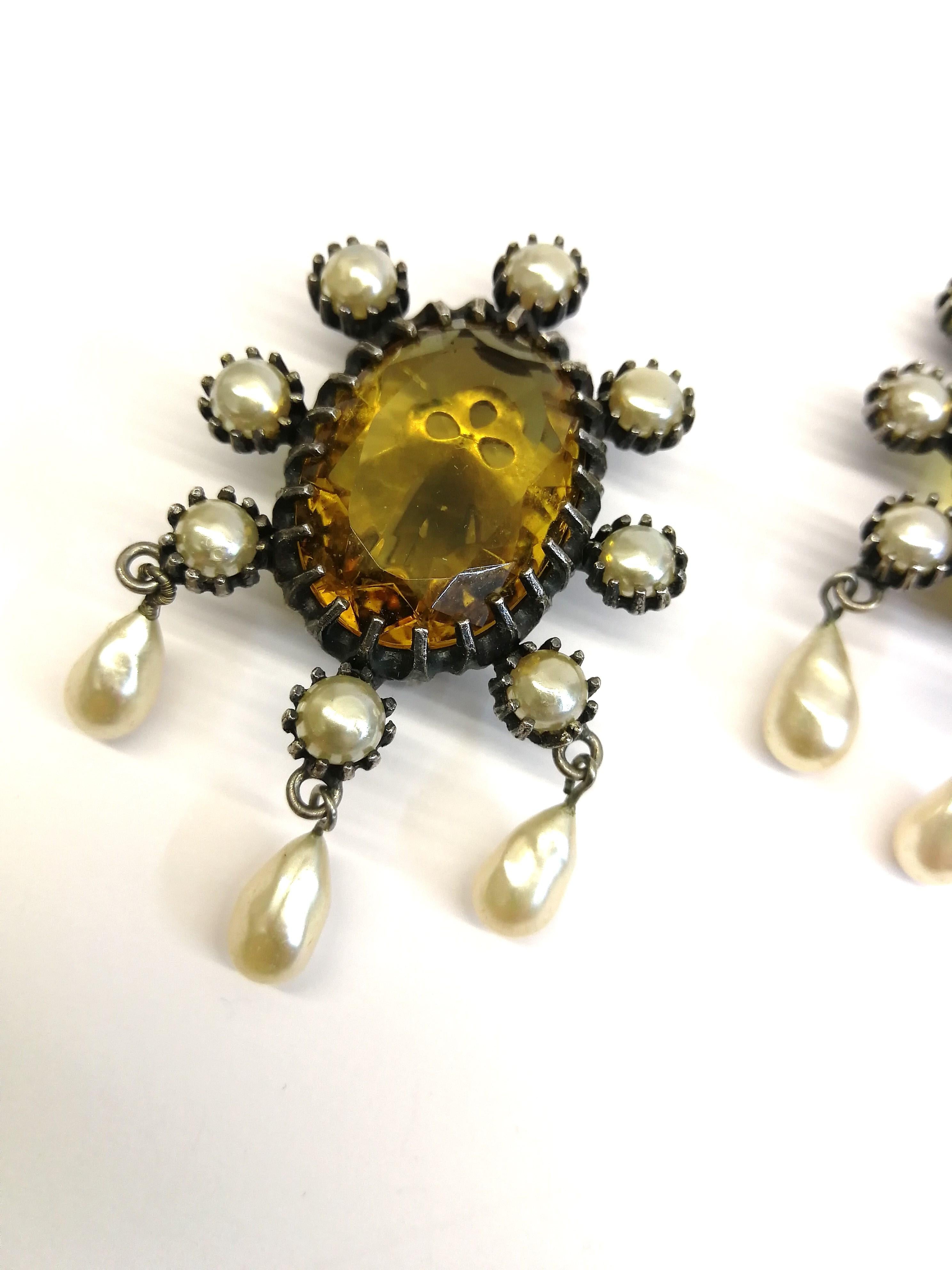 Large smokey quartz and pearl drop earrings, Mitchel Maer by Christian Dior. 5
