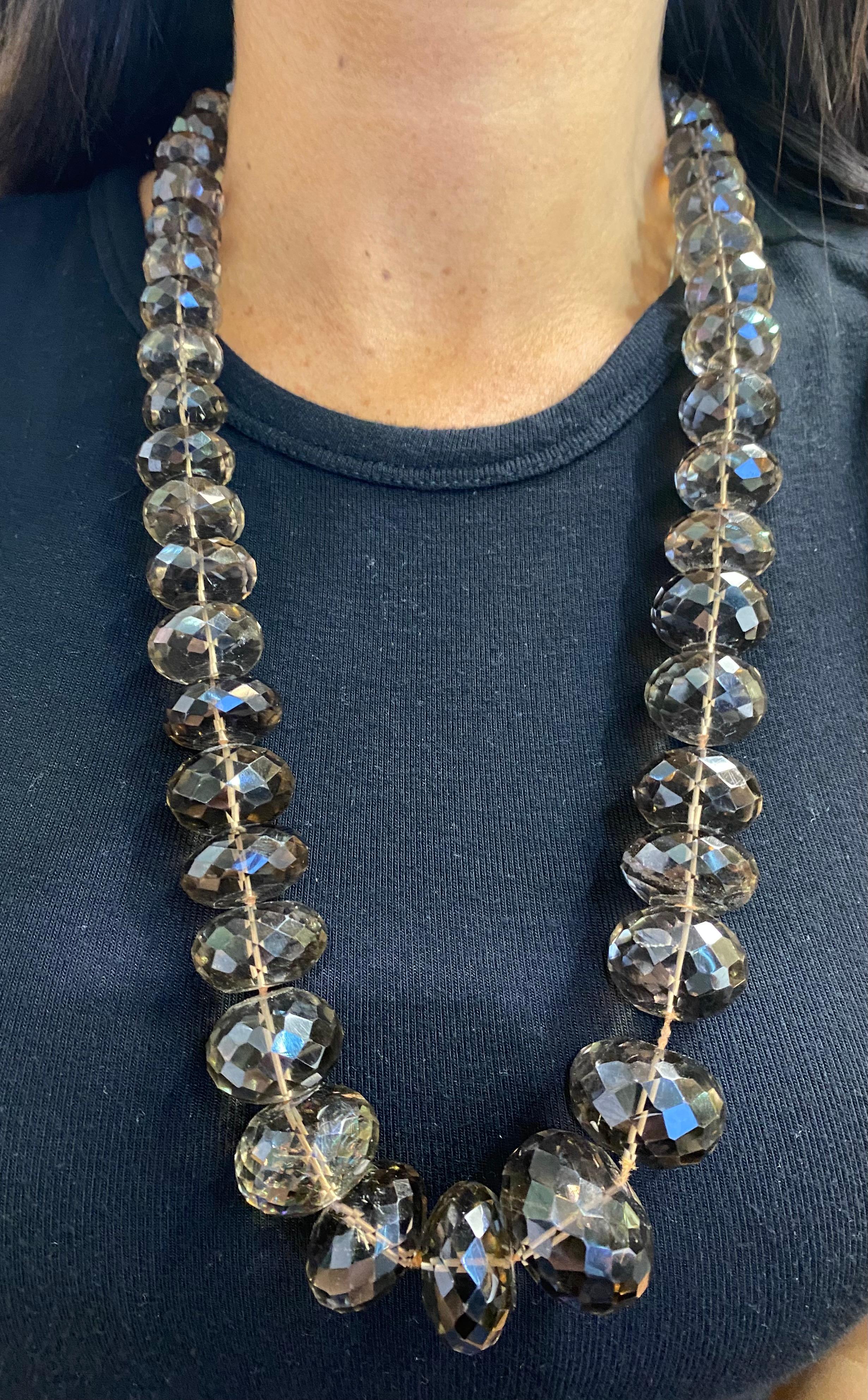 Large Smokey Quartz Bead Necklace In Excellent Condition For Sale In New York, NY
